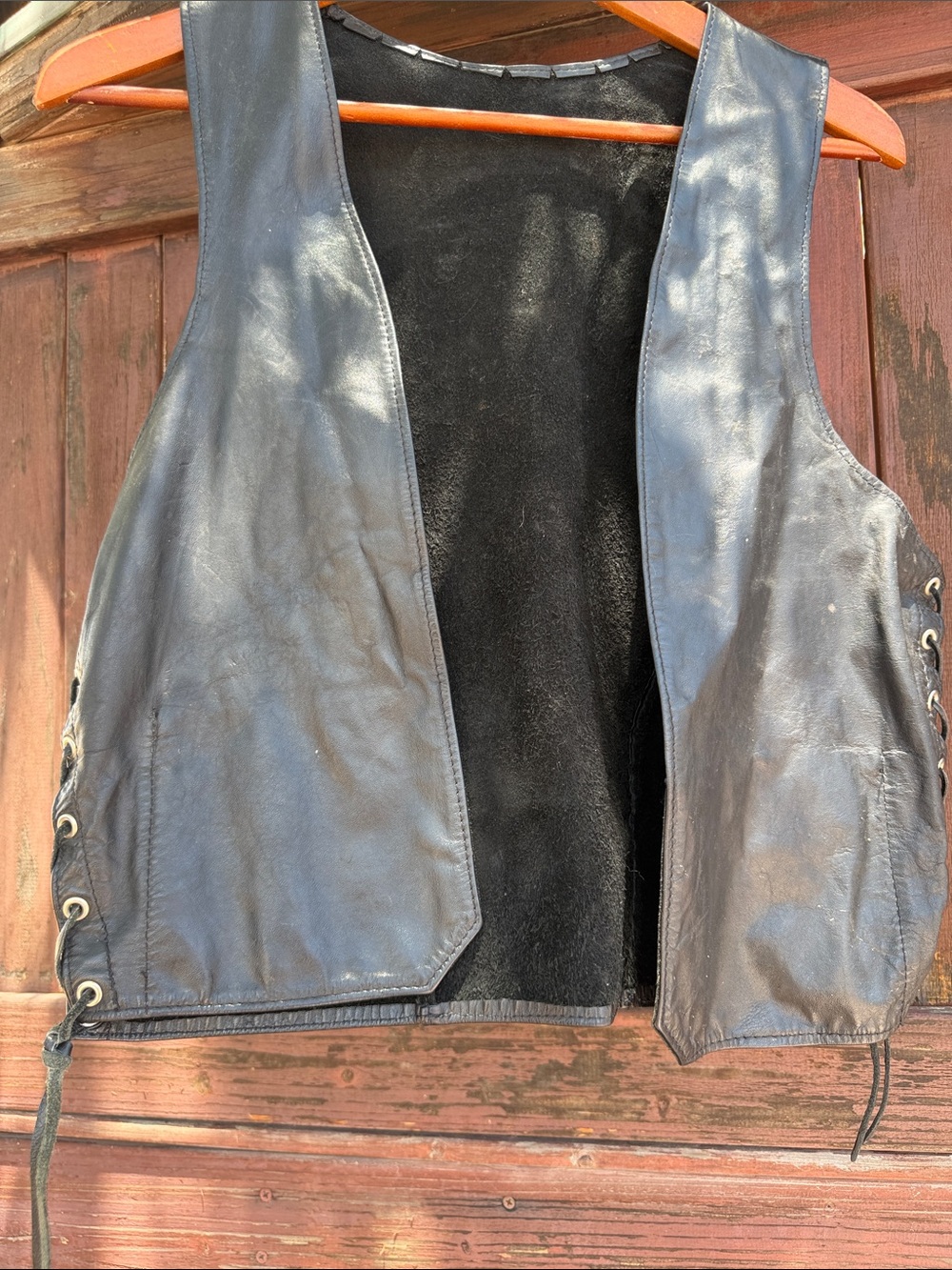 Men's Black Leather Lace-Up Vest